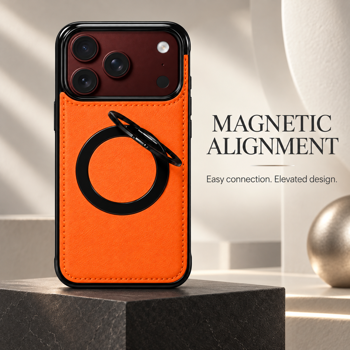 Premium iPhone Case MagSafe Hinge Protection 360 Rotating Ring Holder PU Leather PC TPU Shockproof Non Slip Lightweight Foldable Kickstand Cover