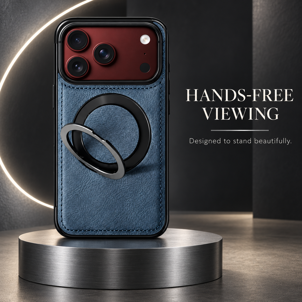 Premium iPhone Case MagSafe Hinge Protection 360 Rotating Ring Holder PU Leather PC TPU Shockproof Non Slip Lightweight Foldable Kickstand Cover
