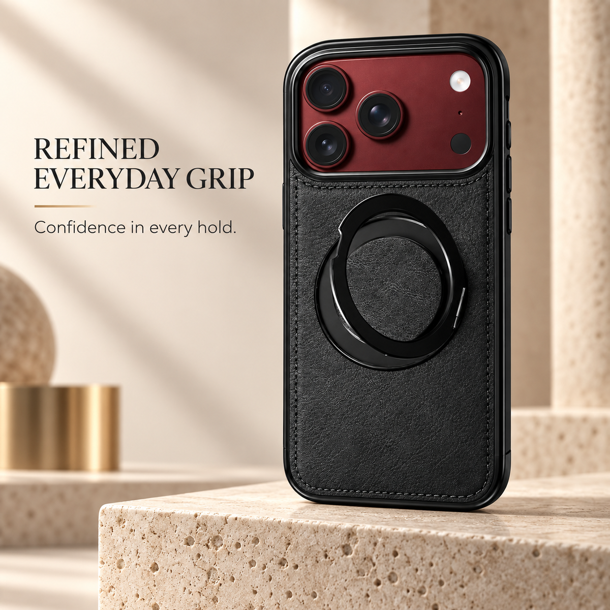 Premium iPhone Case MagSafe Hinge Protection 360 Rotating Ring Holder PU Leather PC TPU Shockproof Non Slip Lightweight Foldable Kickstand Cover
