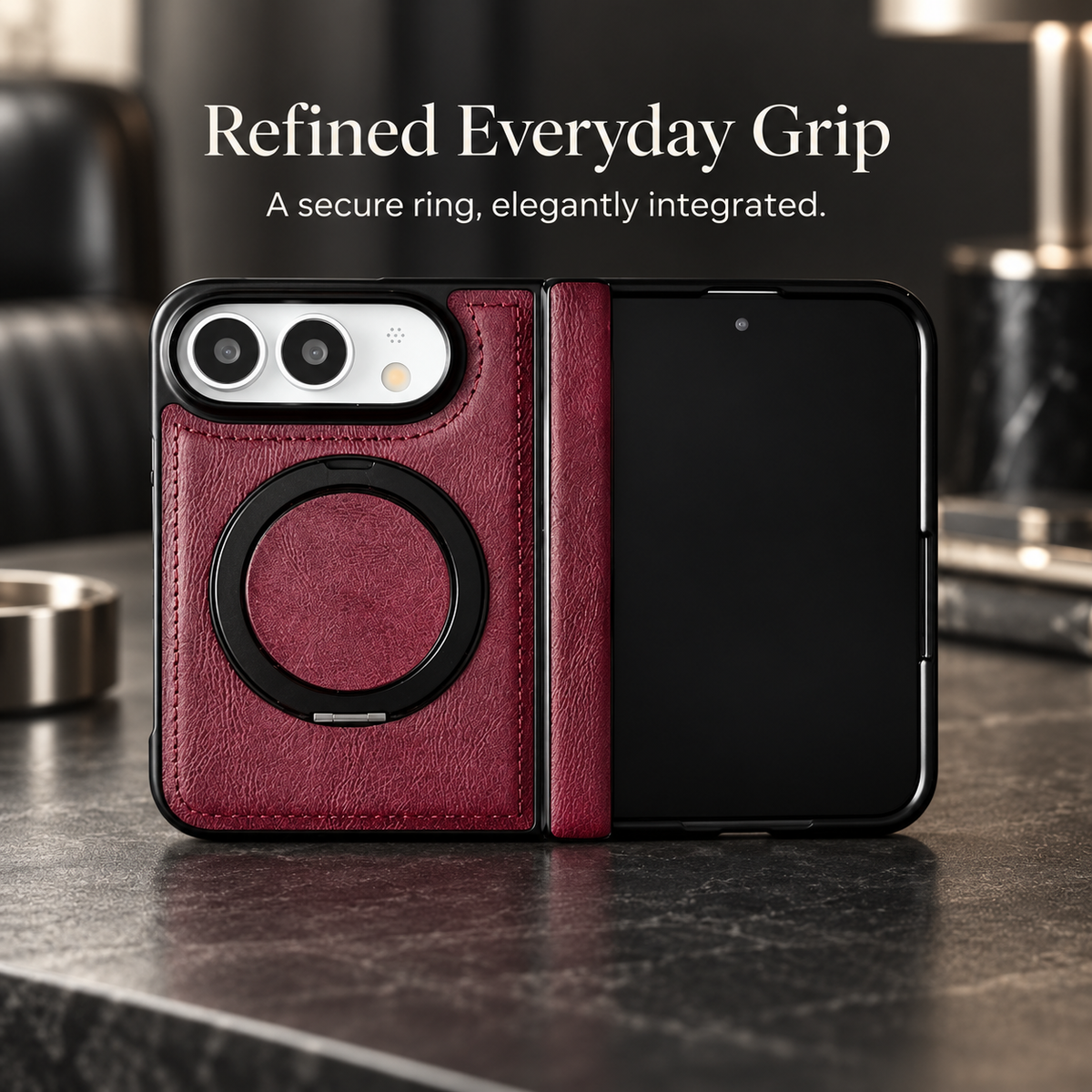 Premium iPhone Case MagSafe Hinge Protection 360 Rotating Ring Holder PU Leather PC TPU Shockproof Non Slip Lightweight Foldable Kickstand Cover
