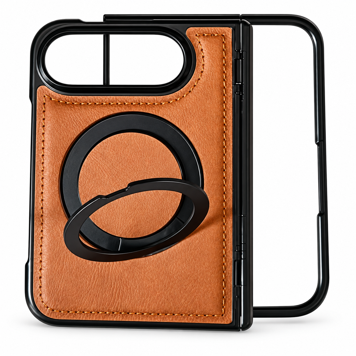 Premium iPhone Case MagSafe Hinge Protection 360 Rotating Ring Holder PU Leather PC TPU Shockproof Non Slip Lightweight Foldable Kickstand Cover