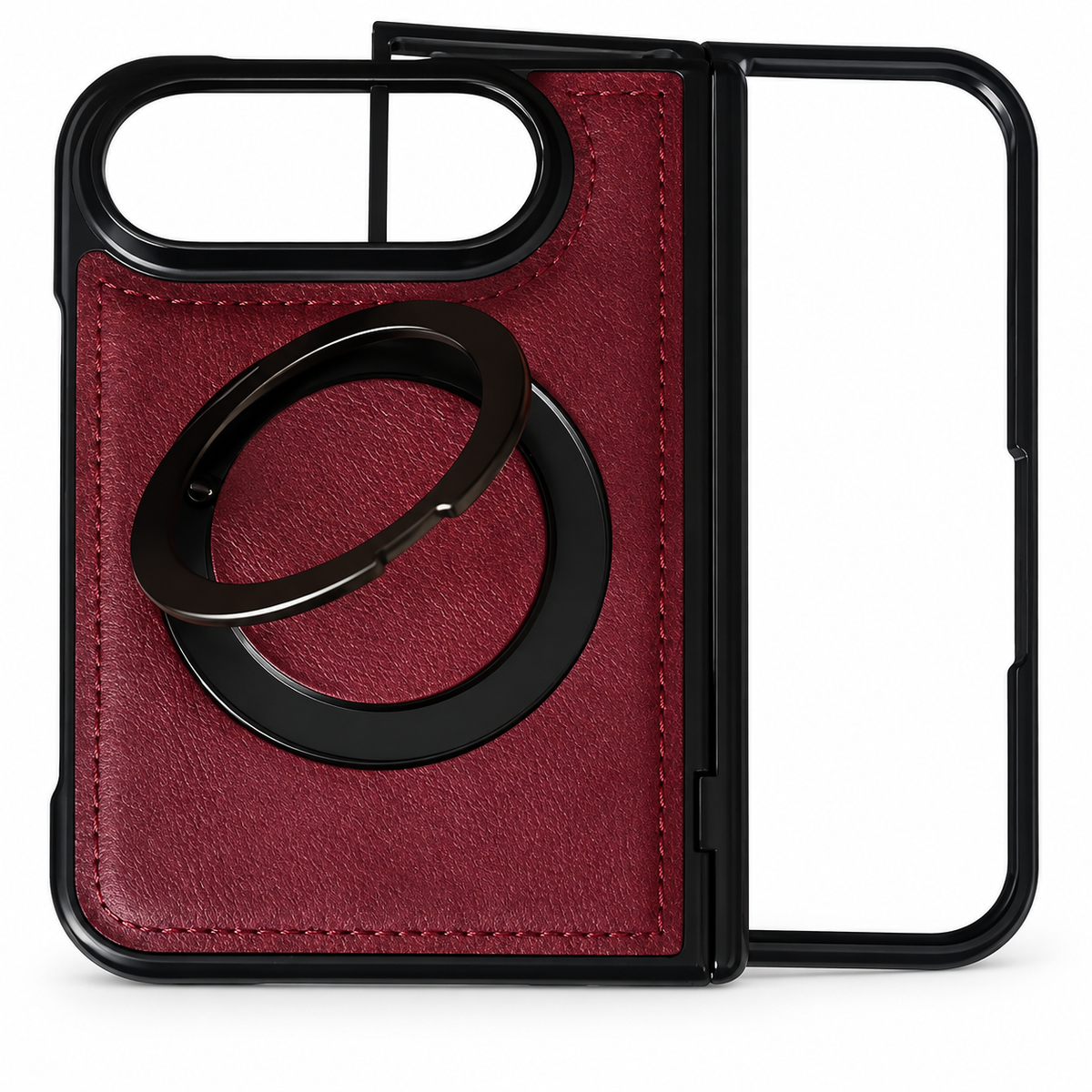 Premium iPhone Case MagSafe Hinge Protection 360 Rotating Ring Holder PU Leather PC TPU Shockproof Non Slip Lightweight Foldable Kickstand Cover