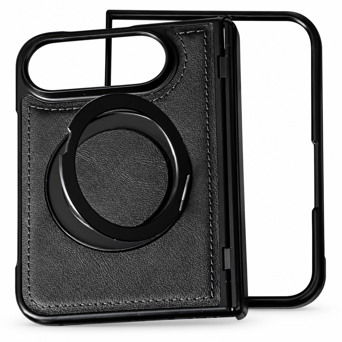 Premium iPhone Case MagSafe Hinge Protection 360 Rotating Ring Holder PU Leather PC TPU Shockproof Non Slip Lightweight Foldable Kickstand Cover