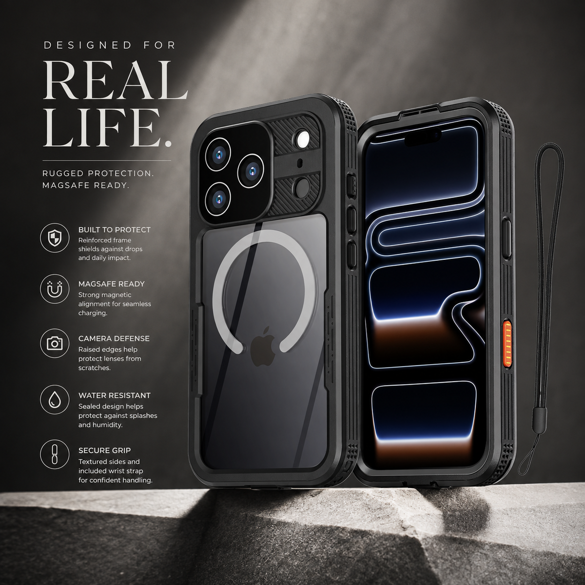 Premium iPhone Case MagSafe IP68 Waterproof Magnetic Shockproof PC TPU Full Coverage Protective Cover Dual Layer Dustproof Non Slip Lanyard Rugged Case