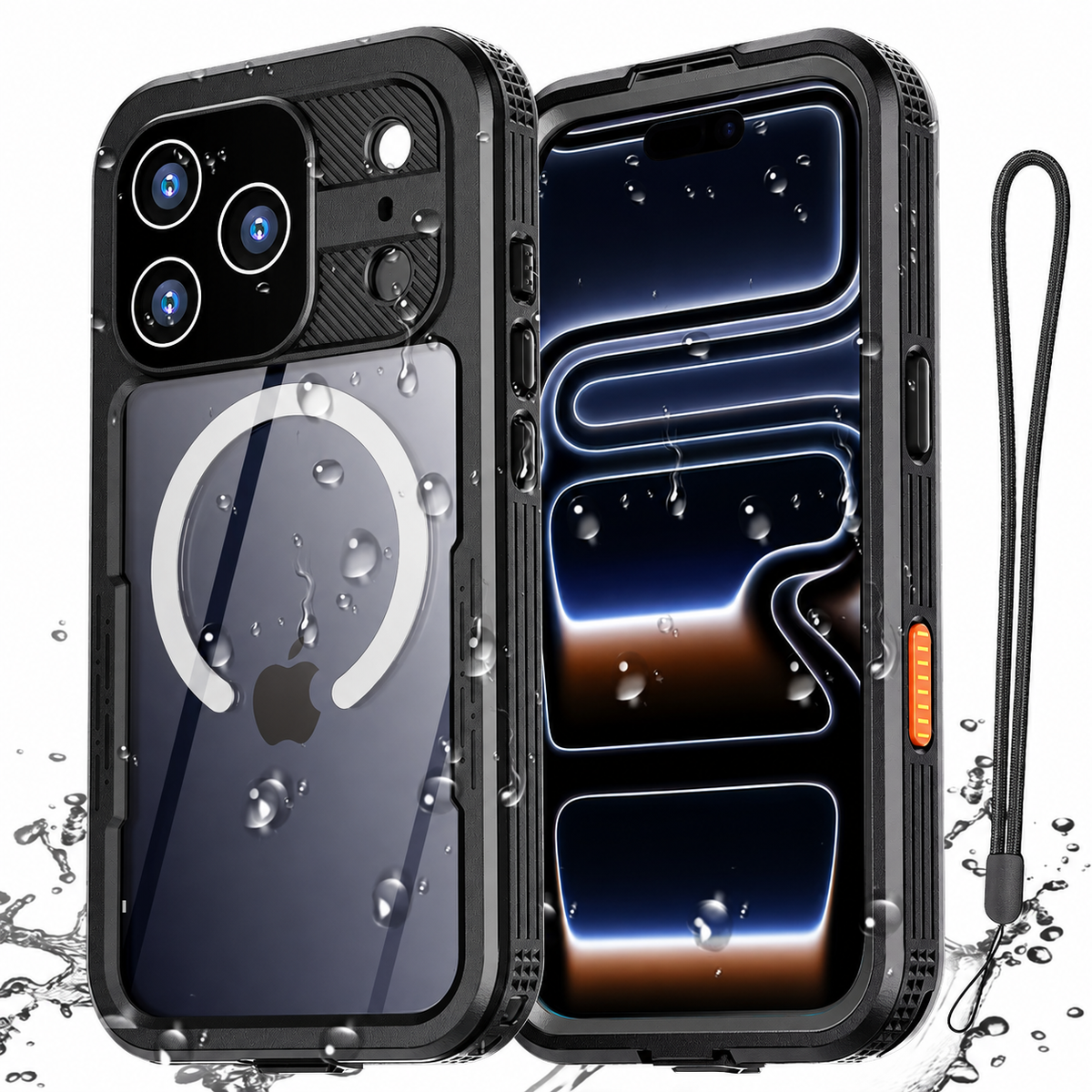 Premium iPhone Case MagSafe IP68 Waterproof Magnetic Shockproof PC TPU Full Coverage Protective Cover Dual Layer Dustproof Non Slip Lanyard Rugged Case