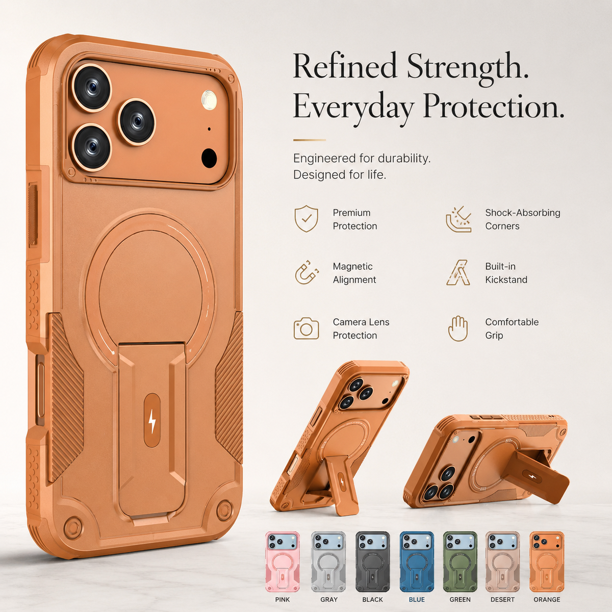 Premium iPhone Case MagSafe Invisible Stand Magnetic Heavy Duty PC TPU Anti Drop Protective Cover Matte Anti Scratch Non Slip Dual Layer Armor Case