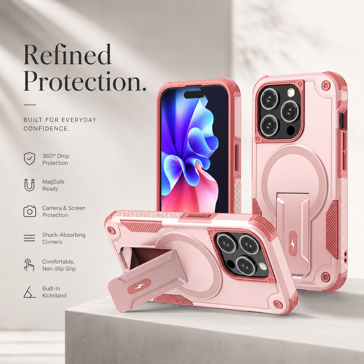 Premium iPhone Case MagSafe Invisible Stand Magnetic Heavy Duty PC TPU Anti Drop Protective Cover Matte Anti Scratch Non Slip Dual Layer Armor Case