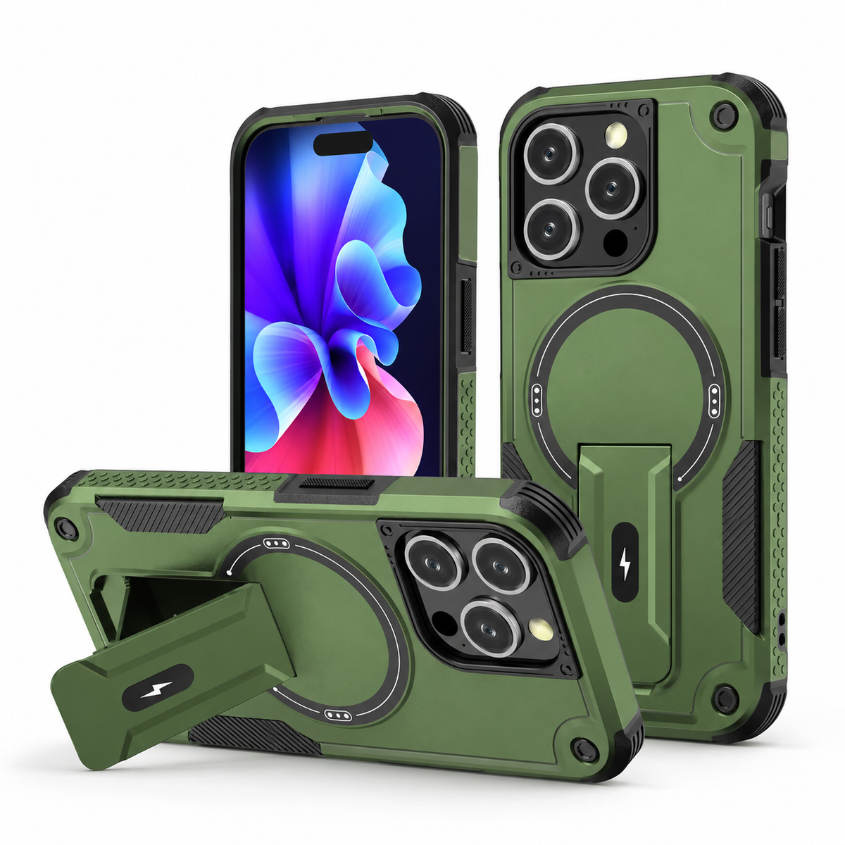 Premium iPhone Case MagSafe Invisible Stand Magnetic Heavy Duty PC TPU Anti Drop Protective Cover Matte Anti Scratch Non Slip Dual Layer Armor Case