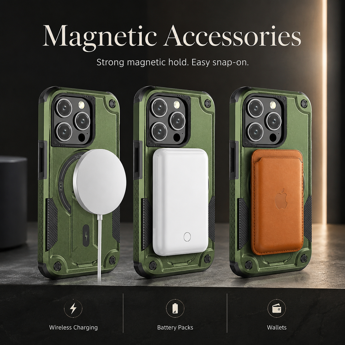 Premium iPhone Case MagSafe Invisible Stand Magnetic Heavy Duty PC TPU Anti Drop Protective Cover Matte Anti Scratch Non Slip Dual Layer Armor Case