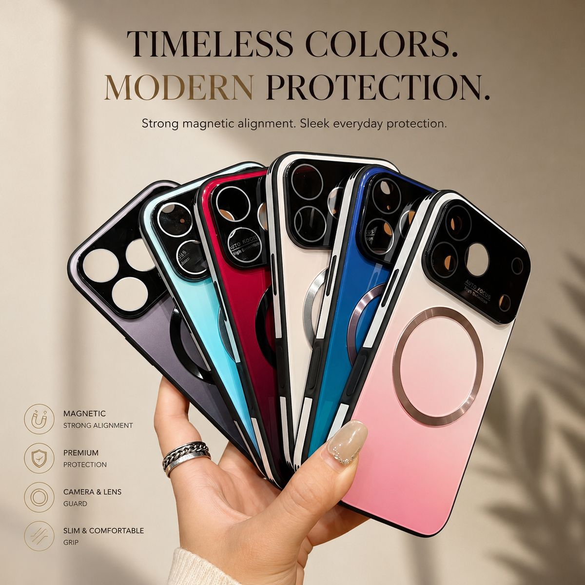 Premium iPhone Case MagSafe Large Window Gradient Magnetic Shockproof Acrylic PC TPU Protective Cover Reflective Glitter Anti Scratch Soft Bumper Case