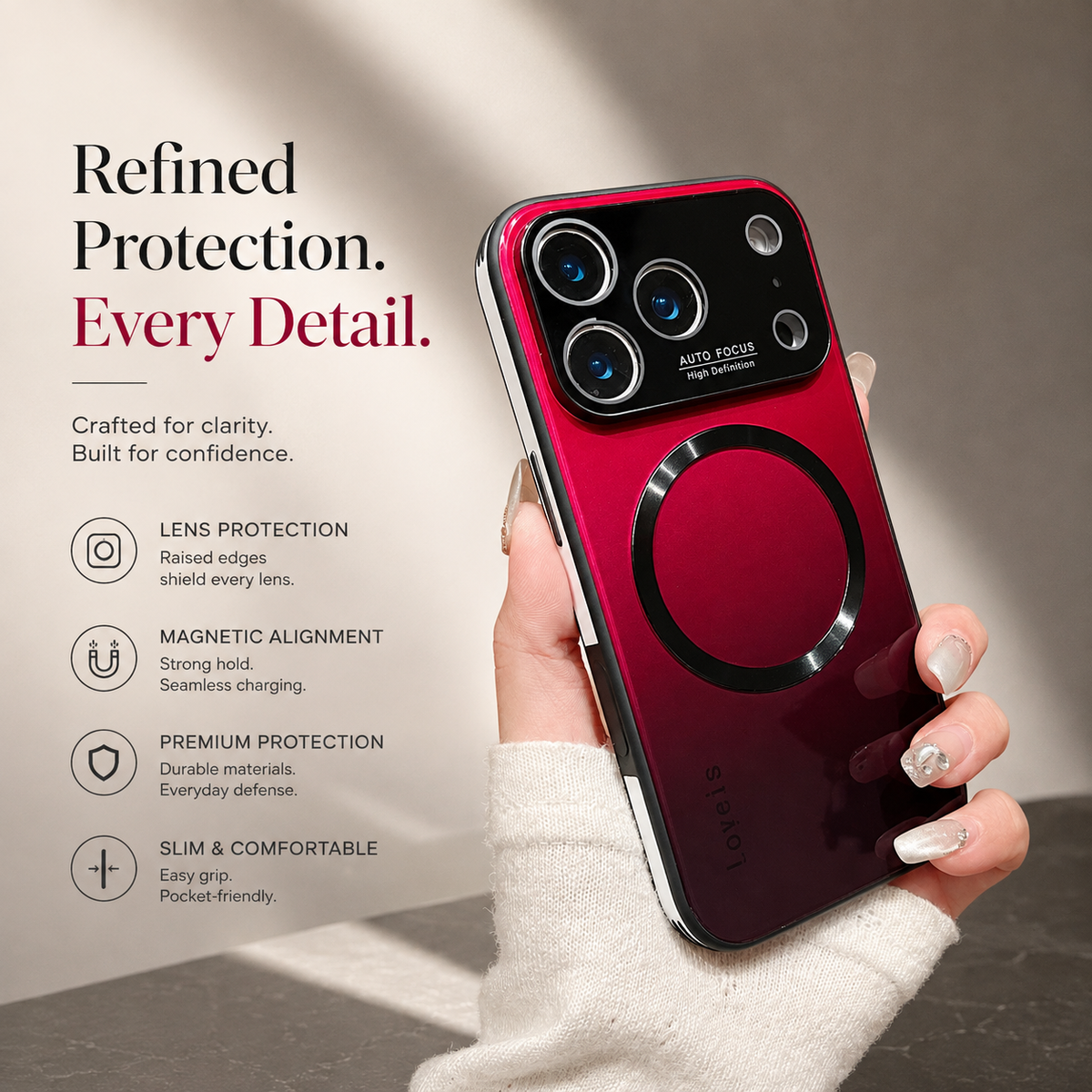 Premium iPhone Case MagSafe Large Window Gradient Magnetic Shockproof Acrylic PC TPU Protective Cover Reflective Glitter Anti Scratch Soft Bumper Case