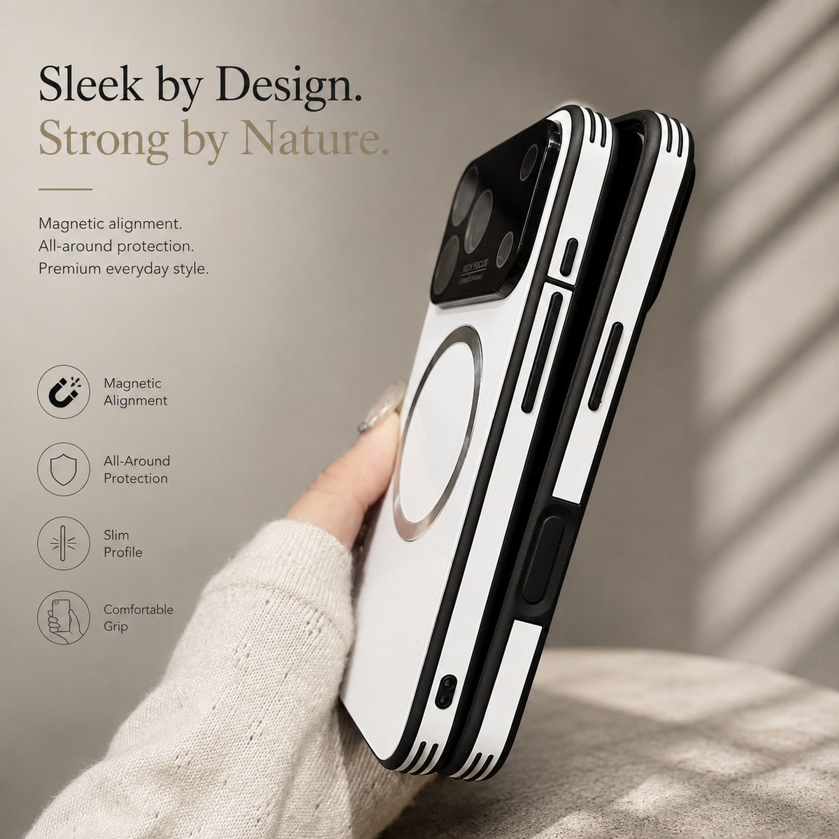 Premium iPhone Case MagSafe Large Window Gradient Magnetic Shockproof Acrylic PC TPU Protective Cover Reflective Glitter Anti Scratch Soft Bumper Case