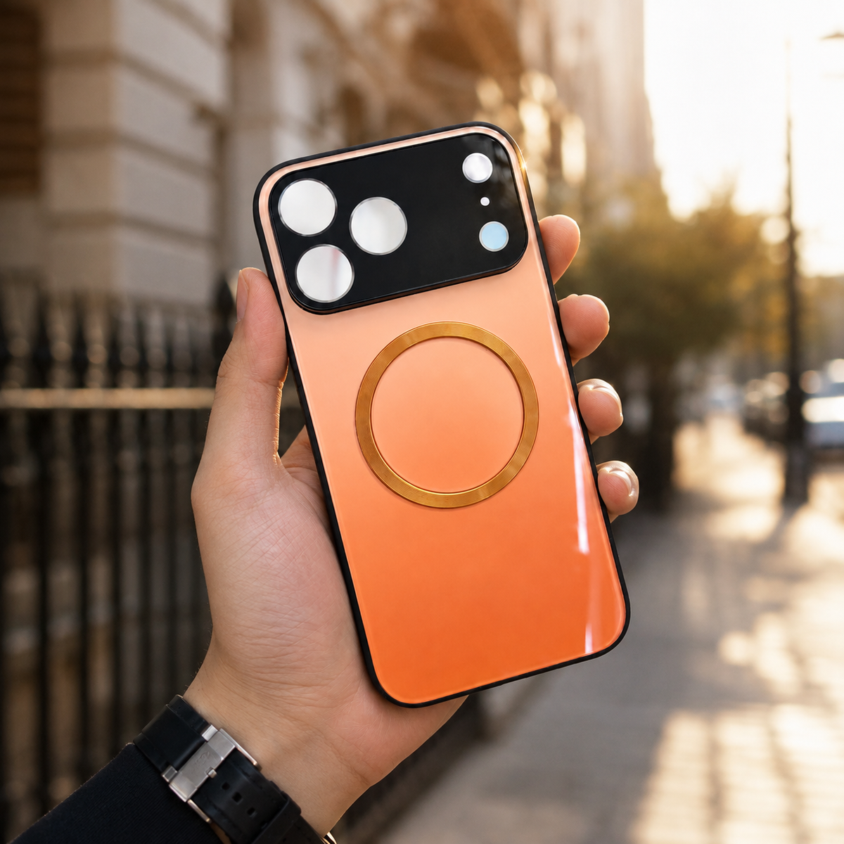 Premium iPhone Case MagSafe Large Window Gradient Magnetic Shockproof Acrylic PC TPU Protective Cover Reflective Glitter Anti Scratch Soft Bumper Case