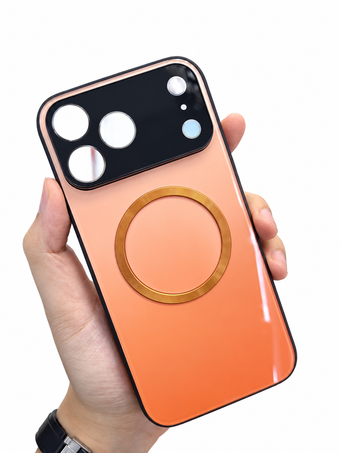Premium iPhone Case MagSafe Large Window Gradient Magnetic Shockproof Acrylic PC TPU Protective Cover Reflective Glitter Anti Scratch Soft Bumper Case