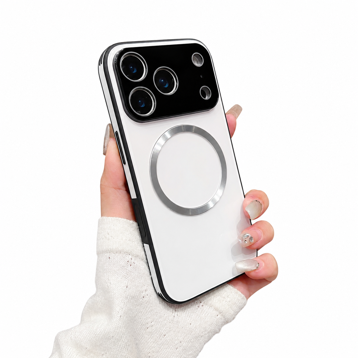 Premium iPhone Case MagSafe Large Window Gradient Magnetic Shockproof Acrylic PC TPU Protective Cover Reflective Glitter Anti Scratch Soft Bumper Case