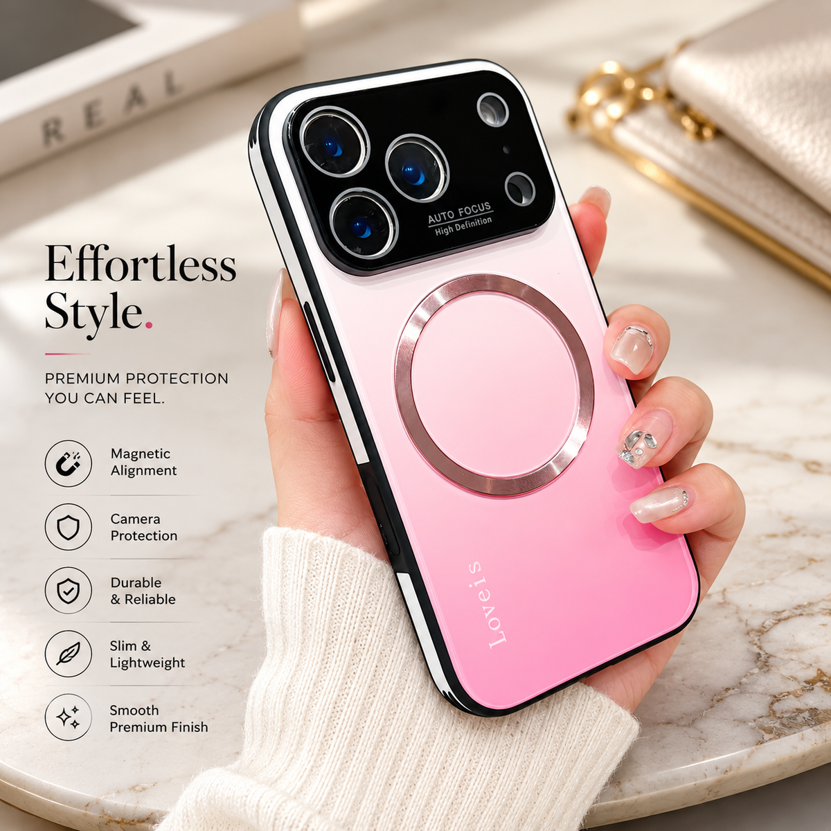Premium iPhone Case MagSafe Large Window Gradient Magnetic Shockproof Acrylic PC TPU Protective Cover Reflective Glitter Anti Scratch Soft Bumper Case