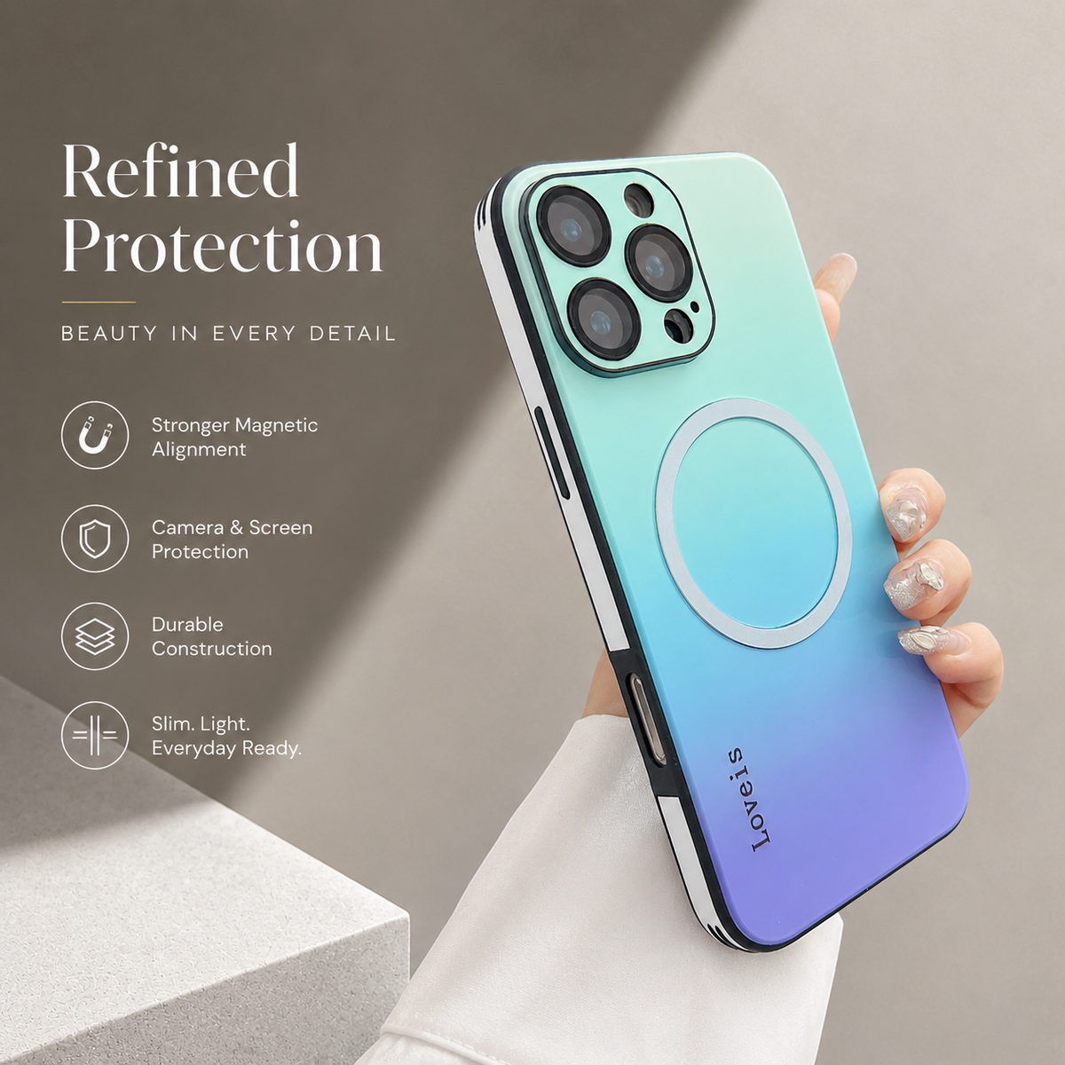 Premium iPhone Case MagSafe Large Window Gradient Magnetic Shockproof Acrylic PC TPU Protective Cover Reflective Glitter Anti Scratch Soft Bumper Case