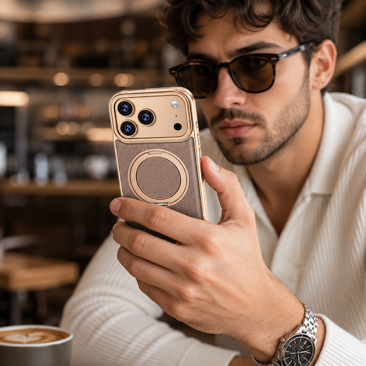 Premium iPhone Case MagSafe Leather Magnetic Kickstand Diamond Pattern Shockproof Protective Cover Anti Fingerprint Anti Scratch Non Slip Full Coverage