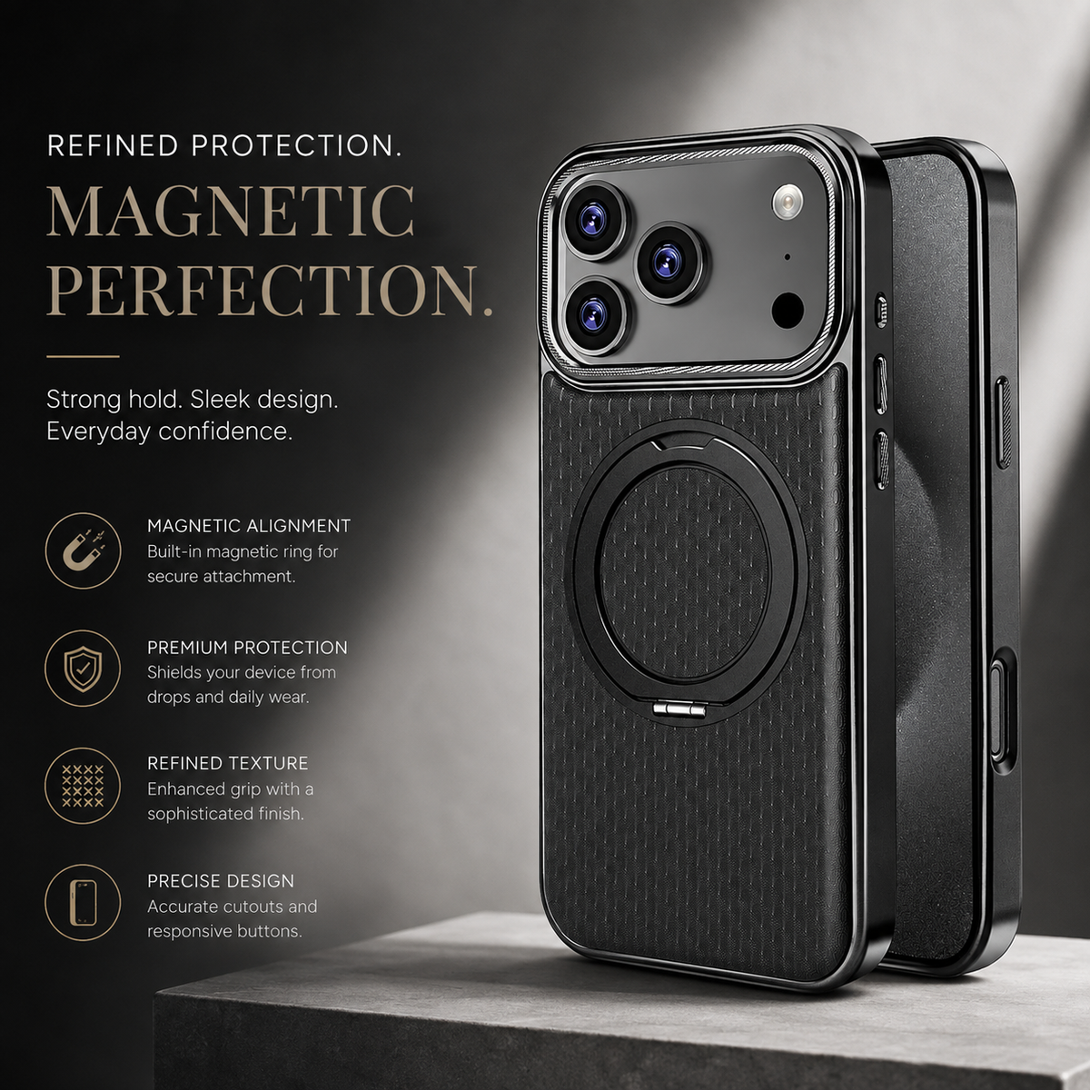 Premium iPhone Case MagSafe Leather Magnetic Kickstand Diamond Pattern Shockproof Protective Cover Anti Fingerprint Anti Scratch Non Slip Full Coverage