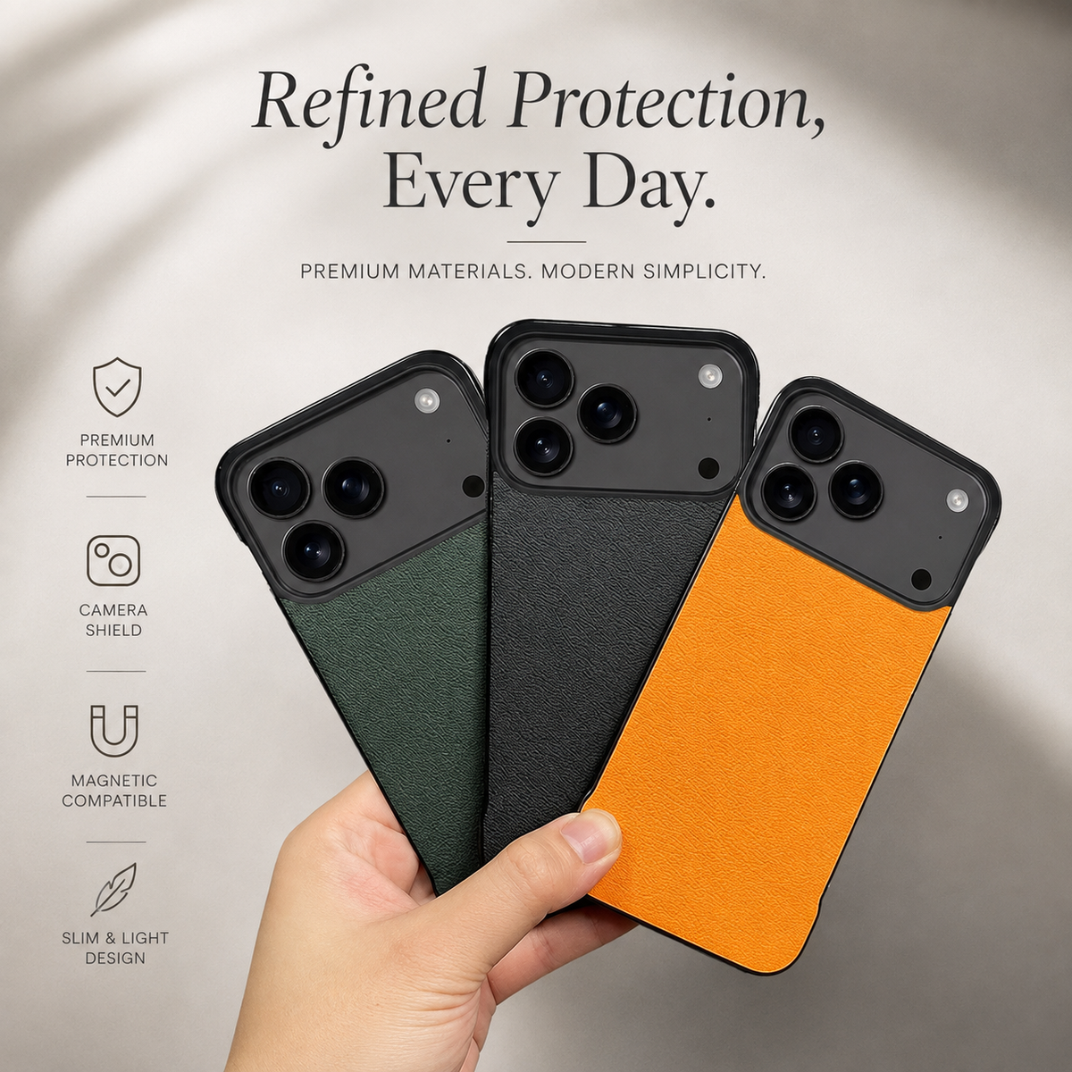 Premium iPhone Case MagSafe Leather Ultra Thin Frameless Shockproof Protective Cover PC Anti Fingerprint Anti Scratch Non Slip Borderless Camera Protection