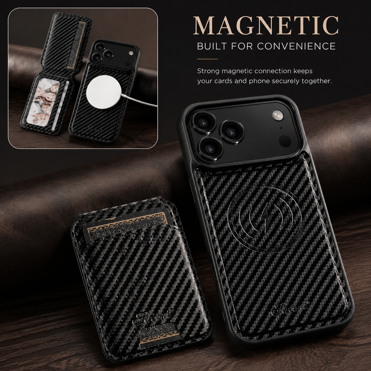 Premium iPhone Case MagSafe Leather Wallet Card Holder Magnetic Shockproof Protective Cover Kickstand Non Slip Slim Wireless Charging Secure Storage
