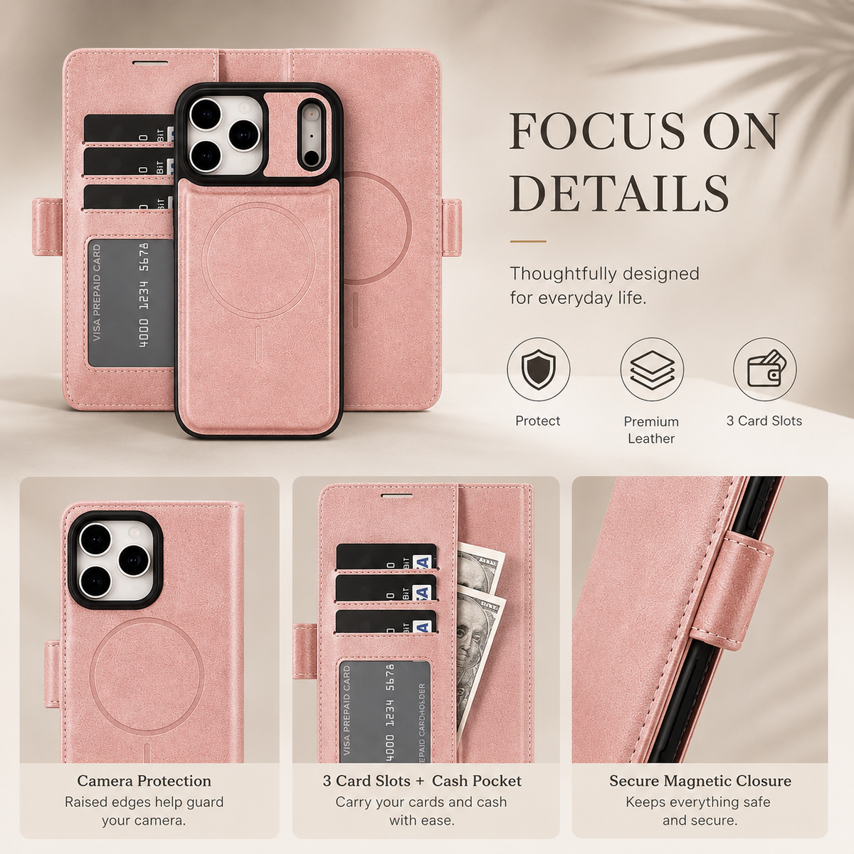 Premium iPhone Case MagSafe Leather Wallet Flip Card Holder Magnetic Shockproof Protective Cover Matte Anti Fingerprint Anti Scratch Slim Non Slip