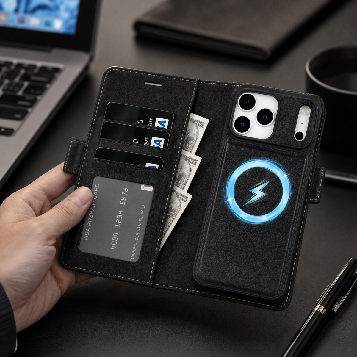 Premium iPhone Case MagSafe Leather Wallet Flip Card Holder Magnetic Shockproof Protective Cover Matte Anti Fingerprint Anti Scratch Slim Non Slip