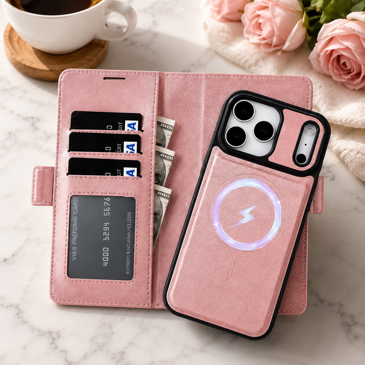 Premium iPhone Case MagSafe Leather Wallet Flip Card Holder Magnetic Shockproof Protective Cover Matte Anti Fingerprint Anti Scratch Slim Non Slip