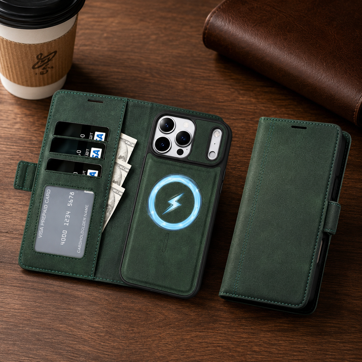 Premium iPhone Case MagSafe Leather Wallet Flip Card Holder Magnetic Shockproof Protective Cover Matte Anti Fingerprint Anti Scratch Slim Non Slip