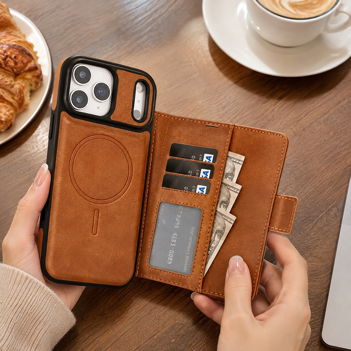 Premium iPhone Case MagSafe Leather Wallet Flip Card Holder Magnetic Shockproof Protective Cover Matte Anti Fingerprint Anti Scratch Slim Non Slip