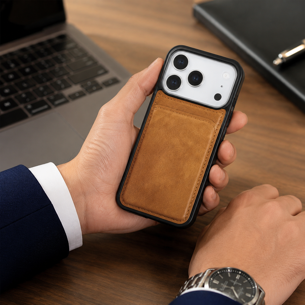 Premium iPhone Case MagSafe Leather Wallet Magnetic Flip Card Holder Shockproof Protective Cover Anti Fingerprint Anti Scratch Slim Full Access Secure Storage