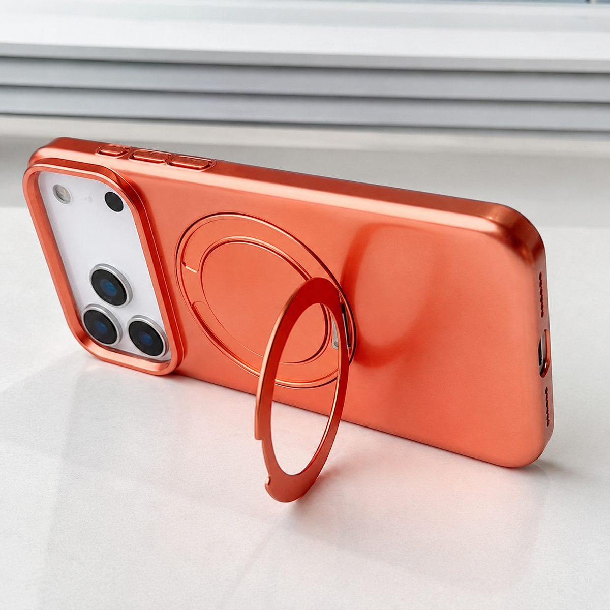 Premium iPhone Case MagSafe Magnetic 360 Rotating Stand Holder Original Color Hard PC Shockproof Slim Protective Bumper Phone Cover Case Design