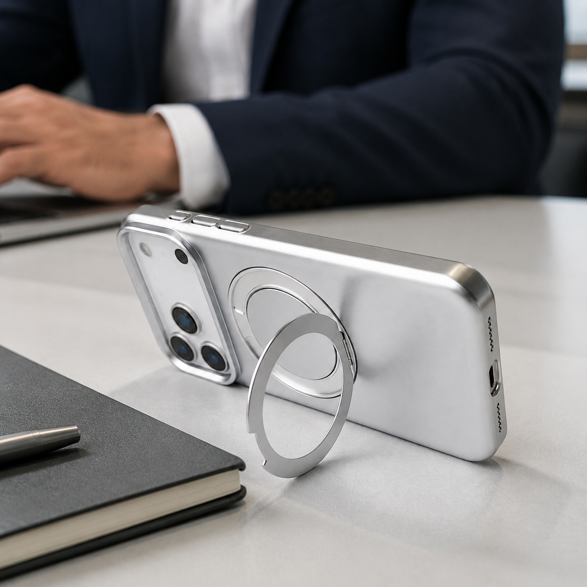 Premium iPhone Case MagSafe Magnetic 360 Rotating Stand Holder Original Color Hard PC Shockproof Slim Protective Bumper Phone Cover Case Design