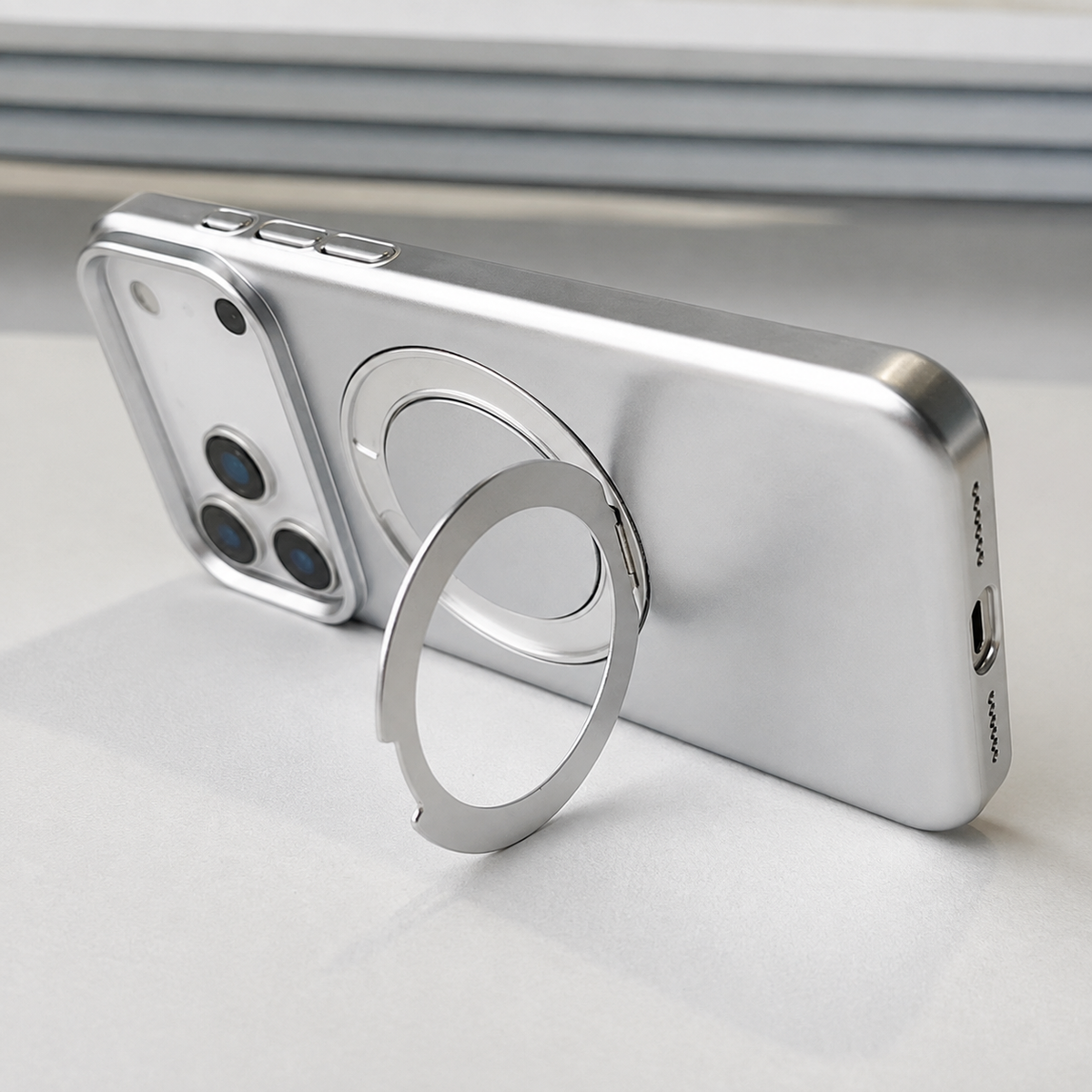 Premium iPhone Case MagSafe Magnetic 360 Rotating Stand Holder Original Color Hard PC Shockproof Slim Protective Bumper Phone Cover Case Design