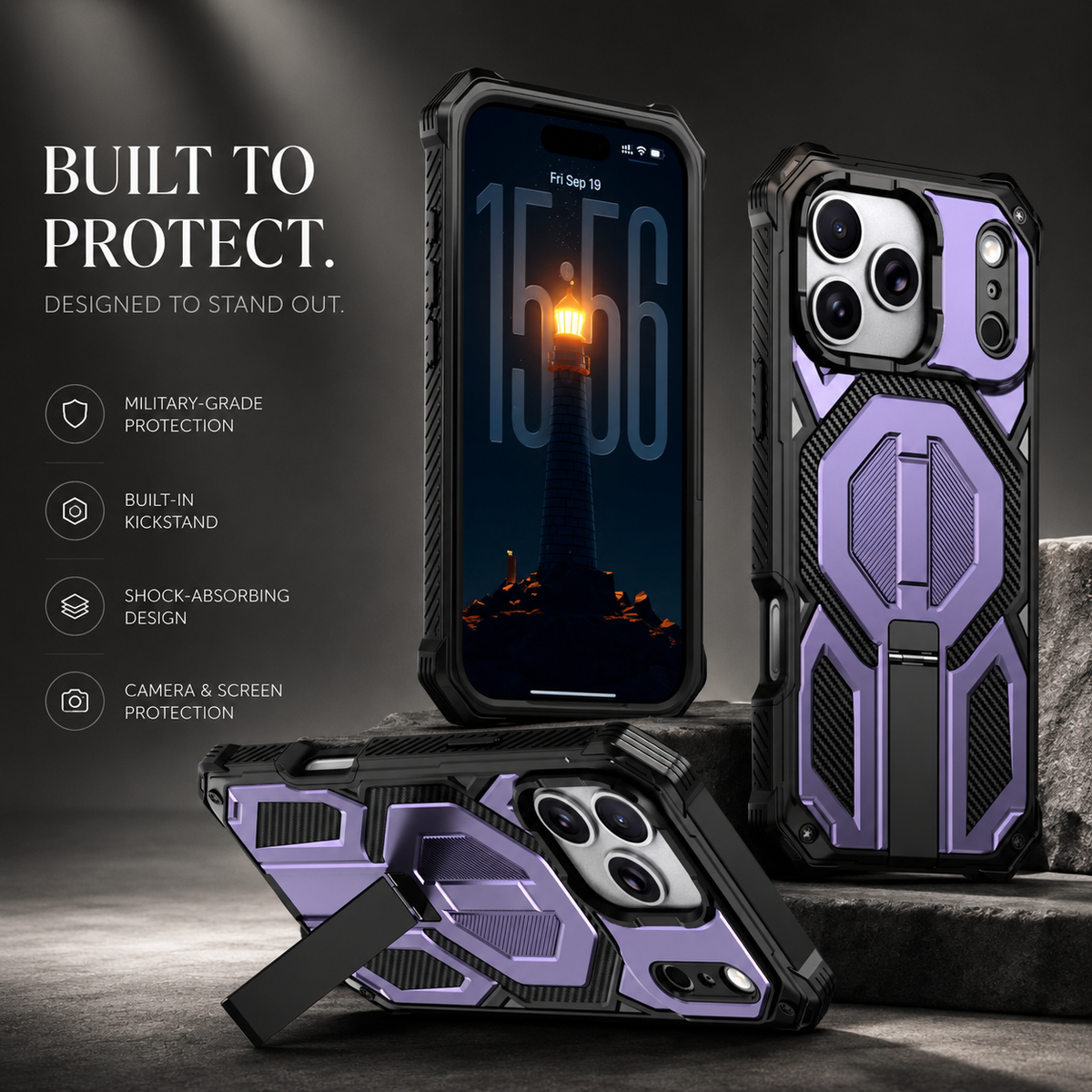 Premium iPhone Case MagSafe Magnetic Armor Metal Stand Shockproof PC TPU Dual Layer Heavy Duty Matte Anti Scratch Non Slip Protective Bumper Cover