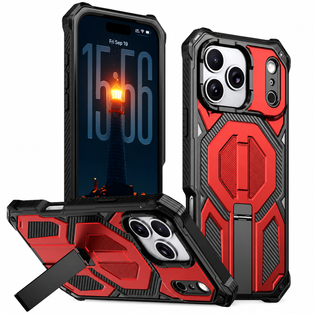 Premium iPhone Case MagSafe Magnetic Armor Metal Stand Shockproof PC TPU Dual Layer Heavy Duty Matte Anti Scratch Non Slip Protective Bumper Cover