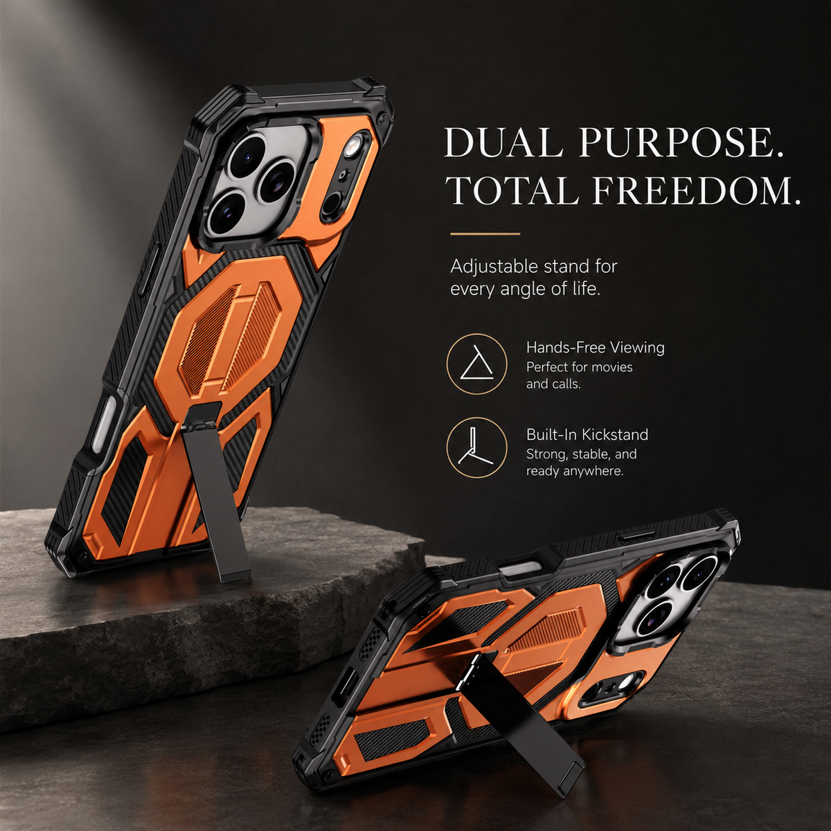 Premium iPhone Case MagSafe Magnetic Armor Metal Stand Shockproof PC TPU Dual Layer Heavy Duty Matte Anti Scratch Non Slip Protective Bumper Cover