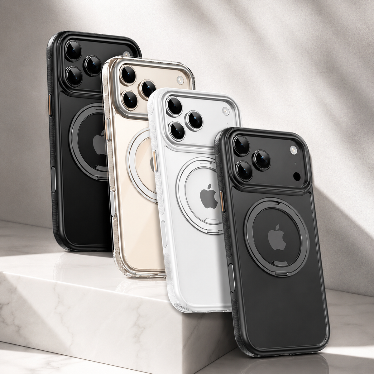 Premium iPhone Case MagSafe Magnetic Rotating Kickstand Shockproof Protective Cover Metal PC TPU Mechanical Stand Anti Slip Reinforced Rugged Full Coverage