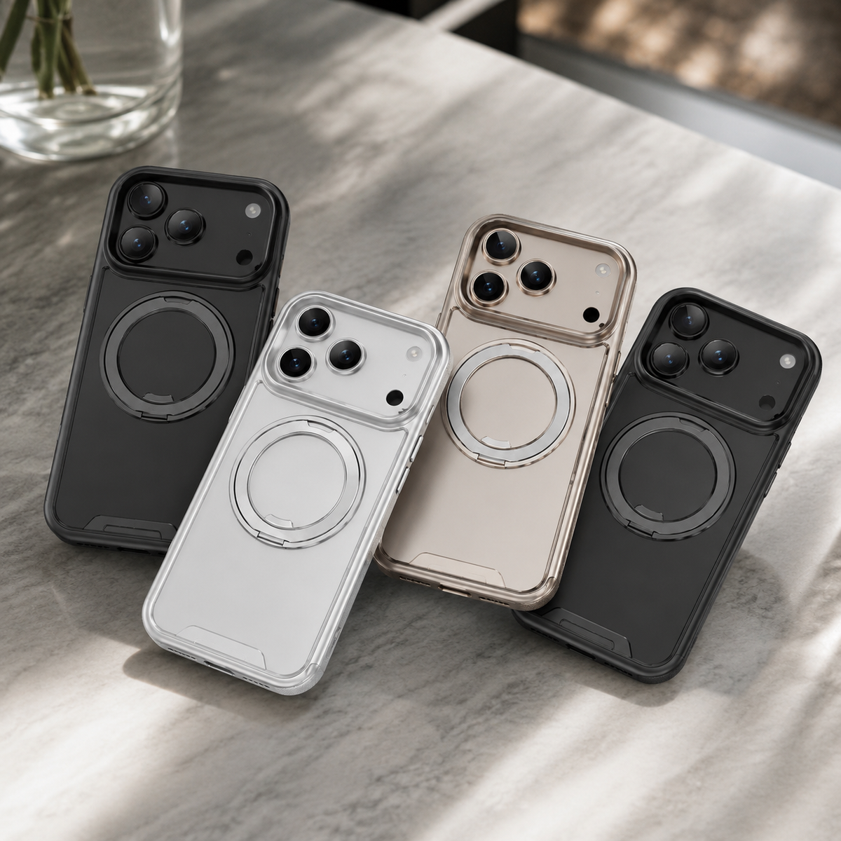 Premium iPhone Case MagSafe Magnetic Rotating Kickstand Shockproof Protective Cover Metal PC TPU Mechanical Stand Anti Slip Reinforced Rugged Full Coverage