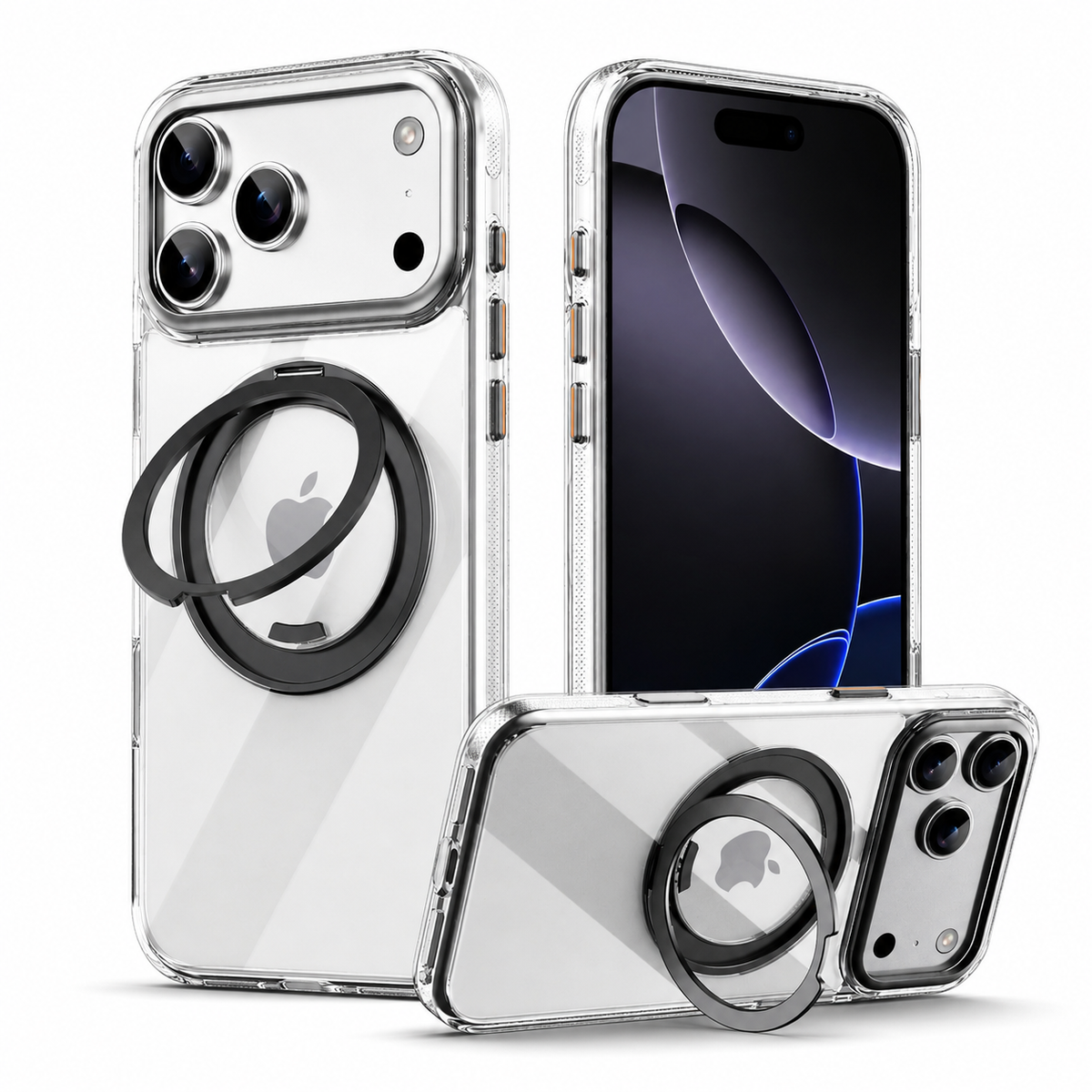 Premium iPhone Case MagSafe Magnetic Rotating Kickstand Shockproof Protective Cover Metal PC TPU Mechanical Stand Anti Slip Reinforced Rugged Full Coverage