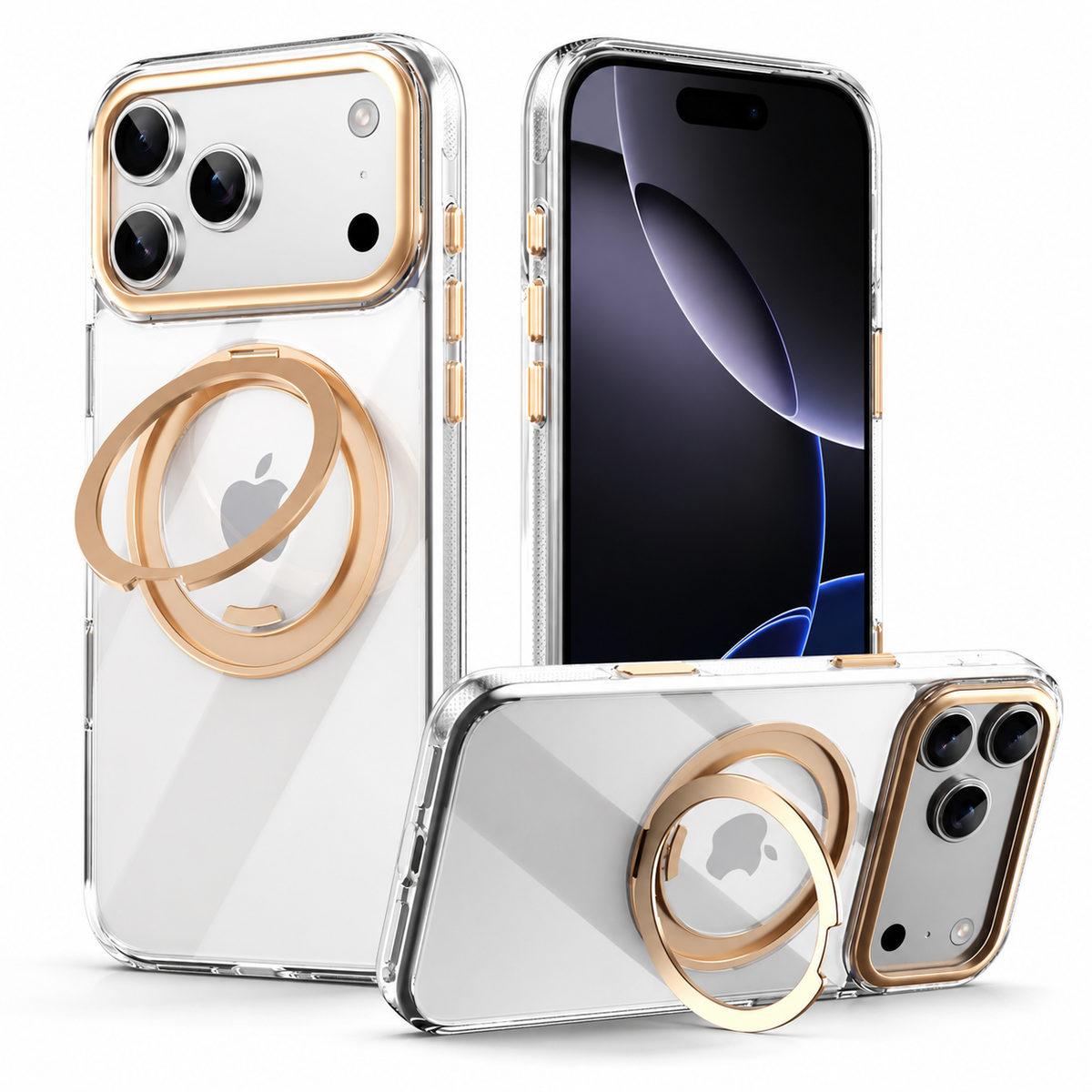 Premium iPhone Case MagSafe Magnetic Rotating Kickstand Shockproof Protective Cover Metal PC TPU Mechanical Stand Anti Slip Reinforced Rugged Full Coverage