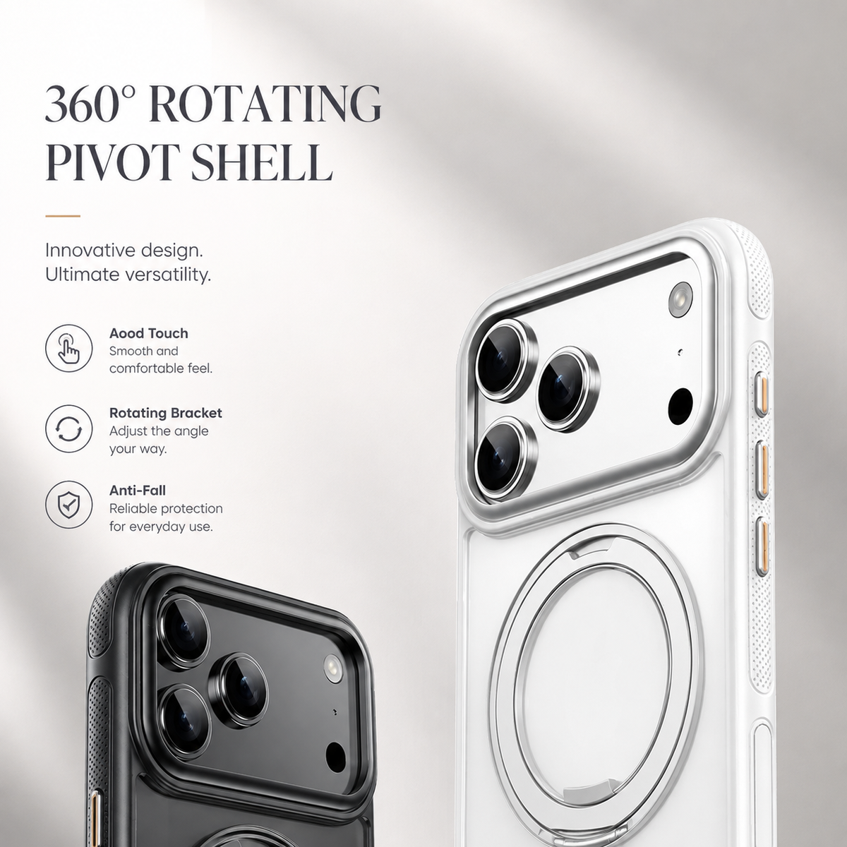 Premium iPhone Case MagSafe Magnetic Rotating Kickstand Shockproof Protective Cover Metal PC TPU Mechanical Stand Anti Slip Reinforced Rugged Full Coverage