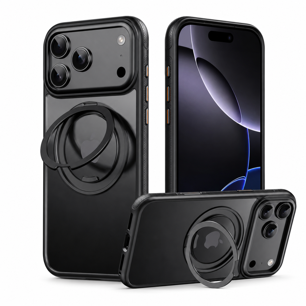 Premium iPhone Case MagSafe Magnetic Rotating Kickstand Shockproof Protective Cover Metal PC TPU Mechanical Stand Anti Slip Reinforced Rugged Full Coverage