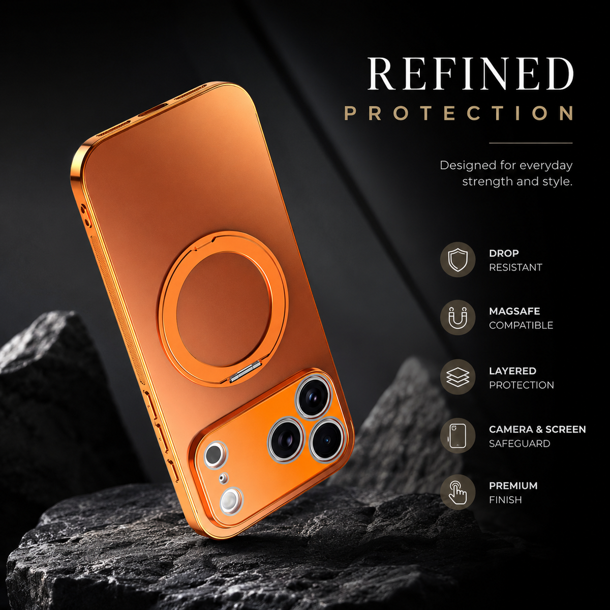 Premium iPhone Case MagSafe Magnetic Rotating Ring Folding Stand Lens Protection Shockproof PC TPU Metal Matte Non Slip Protective Bumper Cover