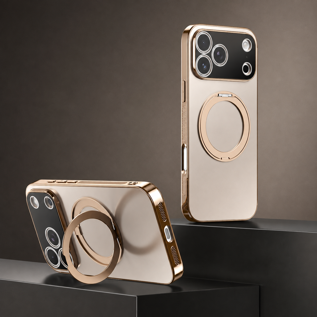 Premium iPhone Case MagSafe Magnetic Rotating Ring Folding Stand Lens Protection Shockproof PC TPU Metal Matte Non Slip Protective Bumper Cover