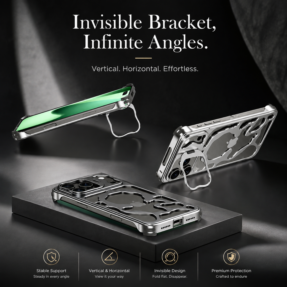 Premium iPhone Case MagSafe Metal Hollow Magnetic Heat Dissipation Protective Cover Breathable Cooling Bracket Stand Shockproof Slim Metal Frame Case