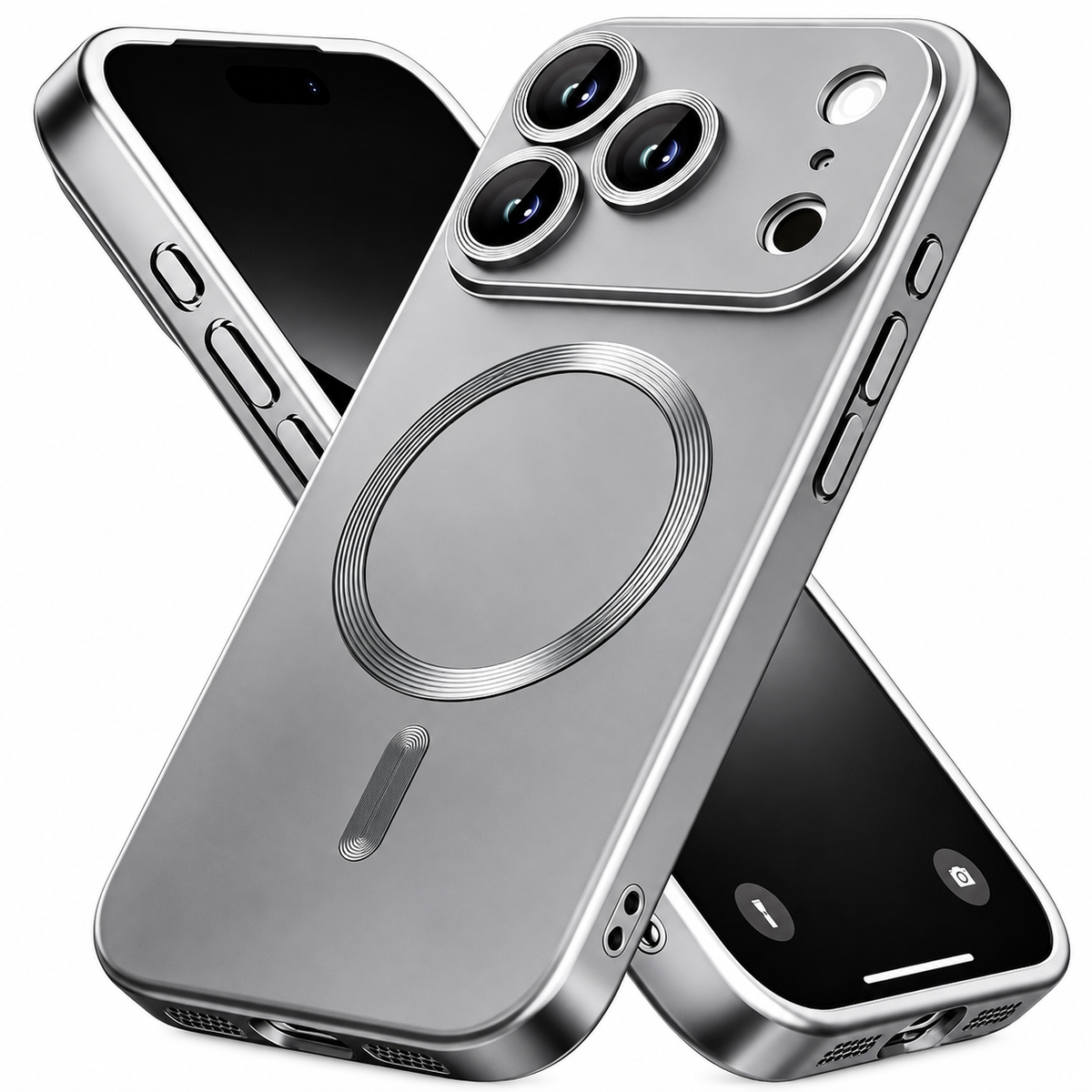 Premium iPhone Case MagSafe Metallic Paint Soft TPU Magnetic Wireless Charging Lens Protection Shockproof Slim Anti Scratch Protective Bumper Cover Case