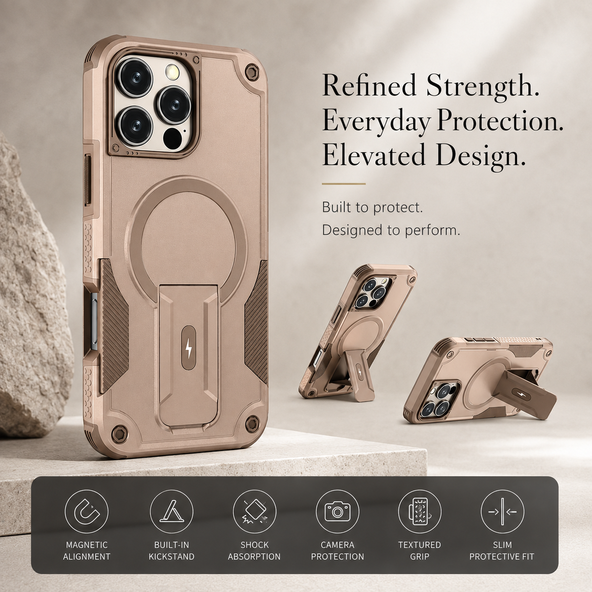 Premium iPhone Case MagSafe Military Shockproof Magnetic Invisible Stand Anti Drop Protective Cover Anti Scratch Non Slip Slim Reinforced Bumper Case