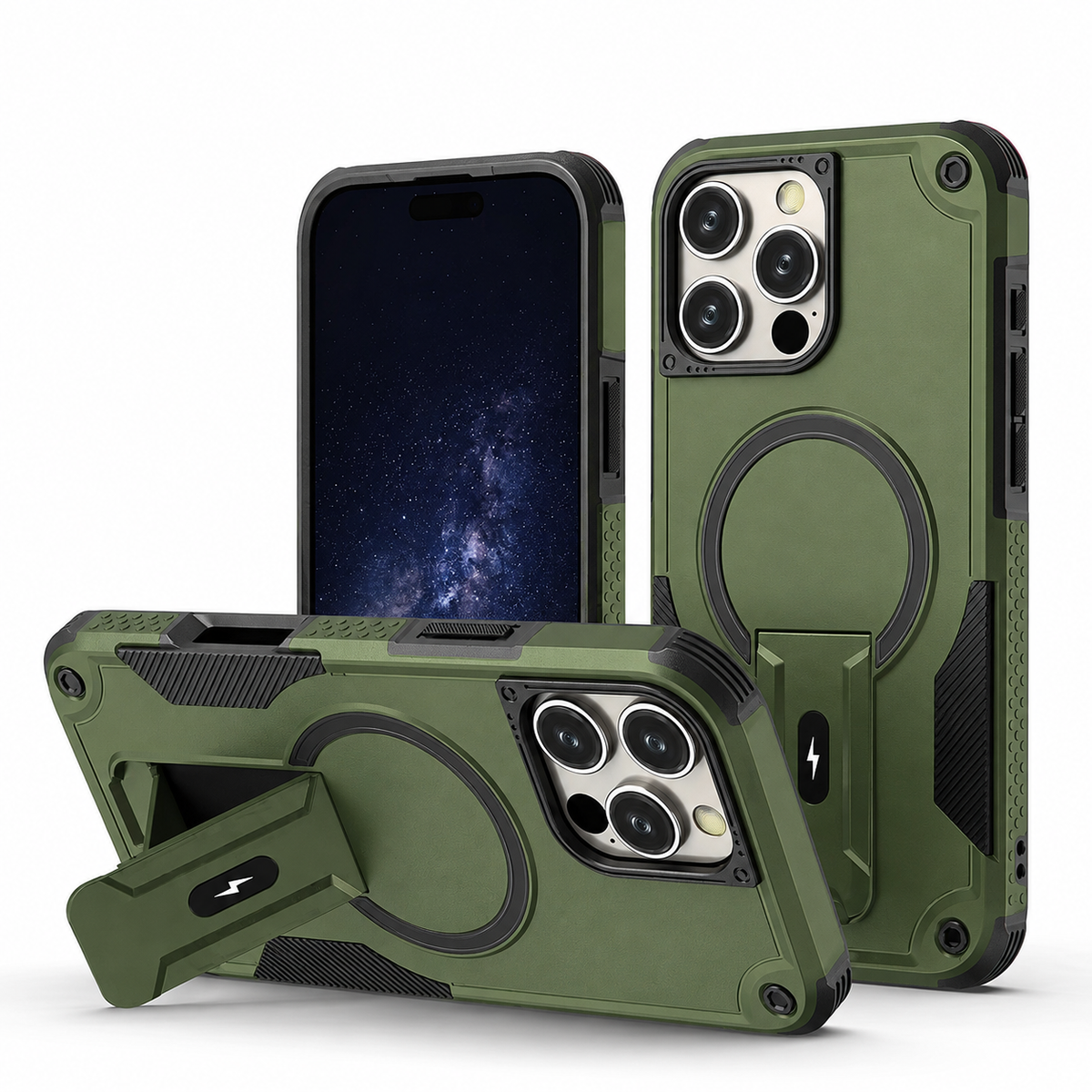 Premium iPhone Case MagSafe Military Shockproof Magnetic Invisible Stand Anti Drop Protective Cover Anti Scratch Non Slip Slim Reinforced Bumper Case