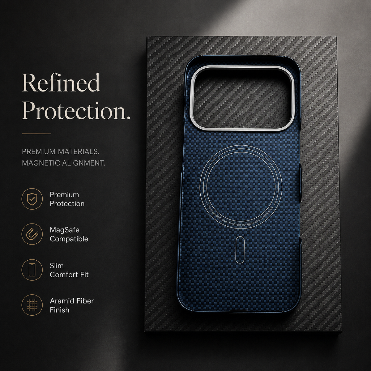 Premium iPhone Case MagSafe Real Carbon Fiber Cover Aramid Kevlar Ultra Thin Shockproof Matte Anti Fingerprint Full Coverage Slim Lightweight Design